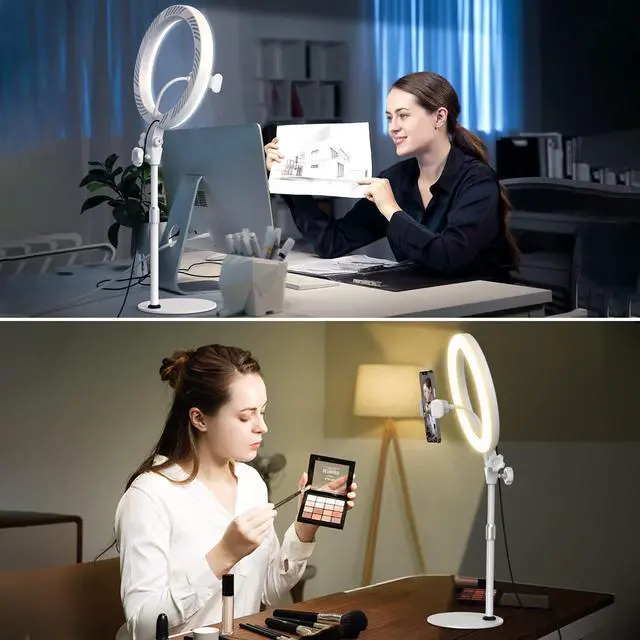 Alt view image 3 of 7 - _Mega Brand Desktop Ring Light with Stand and Phone Holder, Zoom Lighting for Computer Video Conference, Video Calls, Home Office, Laptop- Soft Lighting for Video Recording, Podcasts, Streaming Studio