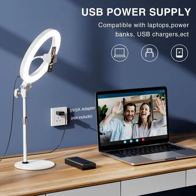Alt view image 5 of 7 - _Mega Brand Desktop Ring Light with Stand and Phone Holder, Zoom Lighting for Computer Video Conference, Video Calls, Home Office, Laptop- Soft Lighting for Video Recording, Podcasts, Streaming Studio