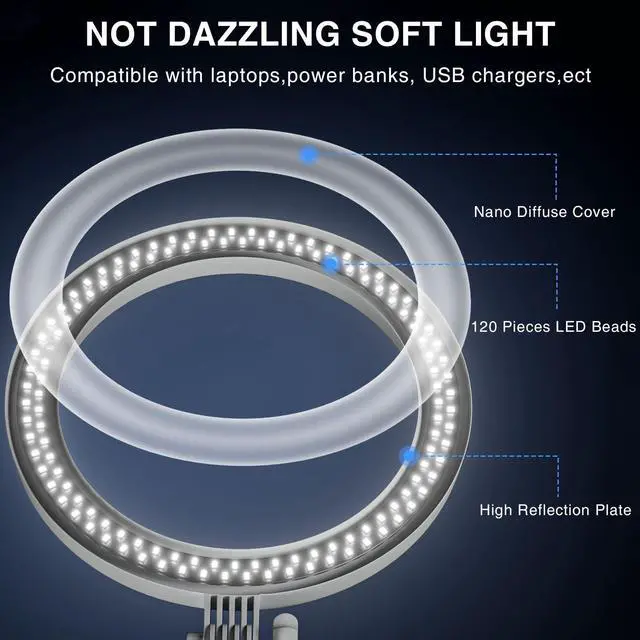 Alt view image 7 of 7 - _Mega Brand Desktop Ring Light with Stand and Phone Holder, Zoom Lighting for Computer Video Conference, Video Calls, Home Office, Laptop- Soft Lighting for Video Recording, Podcasts, Streaming Studio