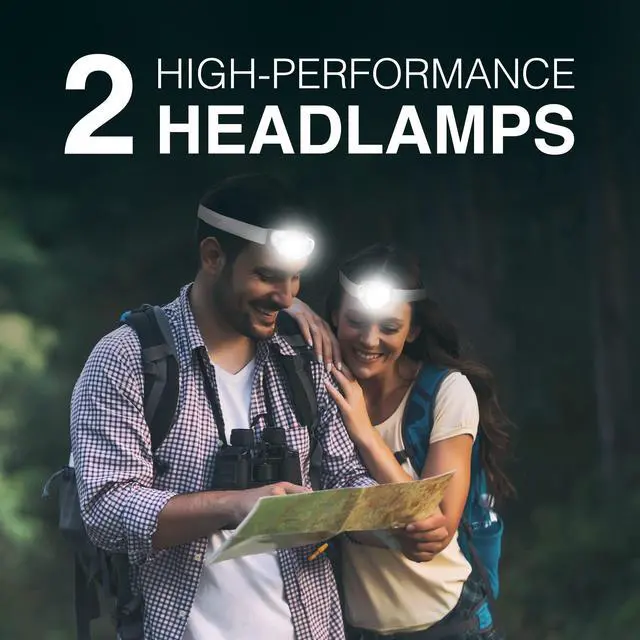 Alt view image 2 of 6 - _Mega Brand LED Headlamp PRO (2-Pack), IPX4 Water Resistant Headlamps, High-Performance Head Light for Outdoors, Camping, Running, Storm, Survival LED Light for Emergencies (Batteries Included)