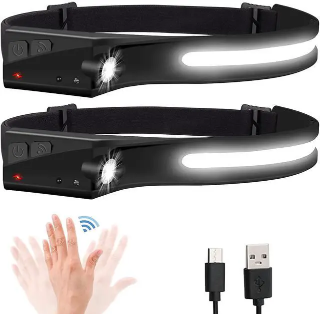 Main image of _Mega Brand Headlamp Flashlight, 2Pack Rechargeable LED Headlamps 1200Lumens 2 COB 230°Wide Beam Headlight with Motion Sensor Bright 5 Modes Lightweight Waterproof Head Lamp for Outdoor Running