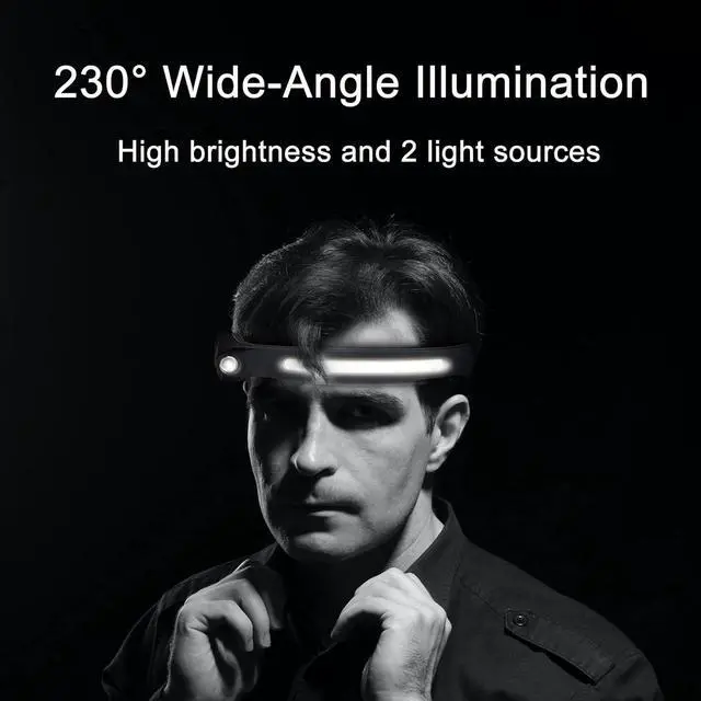 Alt view image 7 of 7 - _Mega Brand Headlamp Flashlight, 2Pack Rechargeable LED Headlamps 1200Lumens 2 COB 230°Wide Beam Headlight with Motion Sensor Bright 5 Modes Lightweight Waterproof Head Lamp for Outdoor Running