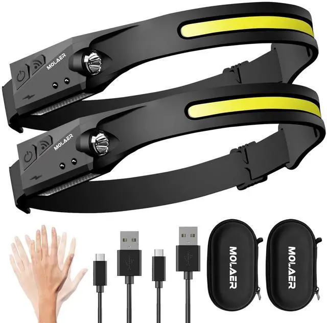 Main image of _Mega Brand LED Headlamp Rechargeable Flashlight,2-Pack 230°Wide Beam Headlight with Motion Sensor,Lightweight,Weatherproof,2 Light Source Head Lamp for Camping Hiking Running Outdoor-Adults and Kids