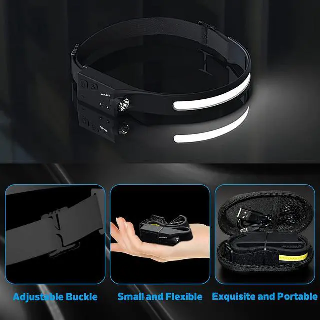 Alt view image 6 of 7 - _Mega Brand LED Headlamp Rechargeable Flashlight,2-Pack 230°Wide Beam Headlight with Motion Sensor,Lightweight,Weatherproof,2 Light Source Head Lamp for Camping Hiking Running Outdoor-Adults and Kids