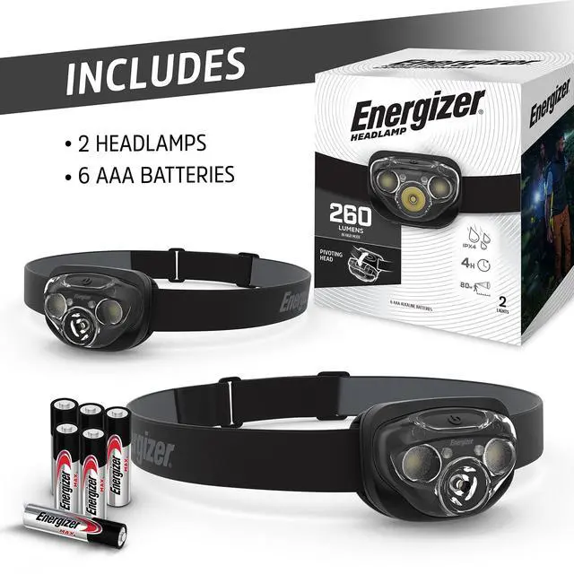 Alt view image 7 of 7 - _Mega Brand LED Headlamp PRO (2-Pack), IPX4 Water Resistant Headlamps, High-Performance Head Light for Outdoors, Camping, Running, Storm, Survival LED Light for Emergencies (Batteries Included)