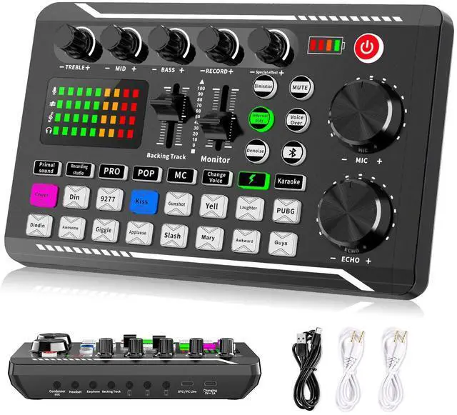 Main image of _Mega Brand F998 Live Sound Card Audio Mixer, Podcast Audio Interface with DJ Mixer Effects, Voice Changer with Sound Effects for PS4 PS5 Karaoke Tiktok YouTube Live Streaming Record Gaming