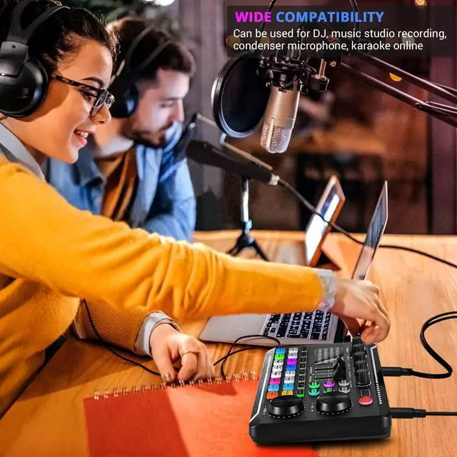 Alt view image 3 of 7 - _Mega Brand F998 Live Sound Card Audio Mixer, Podcast Audio Interface with DJ Mixer Effects, Voice Changer with Sound Effects for PS4 PS5 Karaoke Tiktok YouTube Live Streaming Record Gaming