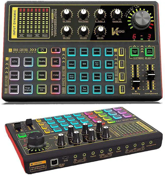 Main image of _Mega Brand Professional Audio Mixer, K300 Live Sound Card and Audio Interface Sound Board with Multiple DJ Mixer Effects,Voice Changer and LED Light, Prefect for Streaming/Podcasting/Gaming/Recording
