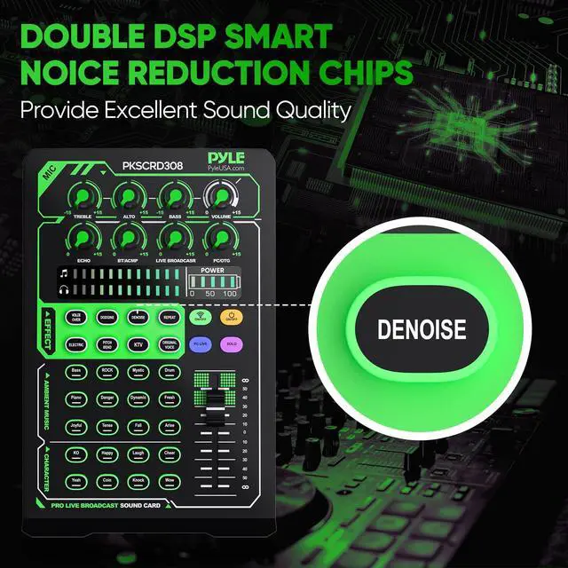 Alt view image 2 of 7 - _Mega Brand Portable Bluetooth Live Broadcast Sound Card Pro Audio Interface DJ mixer Condenser w/Microphone Set, for Streaming Podcasts Studio, Recording PC, Gaming, Phone, w/FX, Ambient Sounds