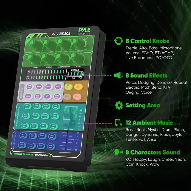 Alt view image 3 of 7 - _Mega Brand Portable Bluetooth Live Broadcast Sound Card Pro Audio Interface DJ mixer Condenser w/Microphone Set, for Streaming Podcasts Studio, Recording PC, Gaming, Phone, w/FX, Ambient Sounds