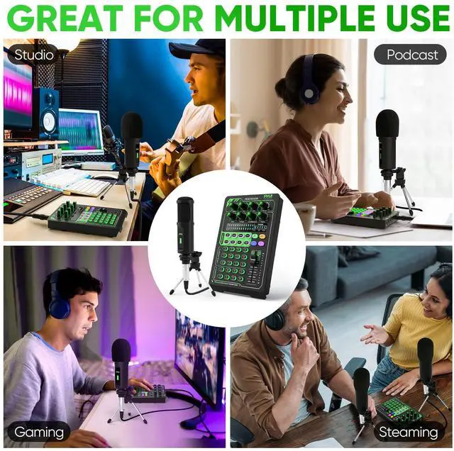 Alt view image 5 of 7 - _Mega Brand Portable Bluetooth Live Broadcast Sound Card Pro Audio Interface DJ mixer Condenser w/Microphone Set, for Streaming Podcasts Studio, Recording PC, Gaming, Phone, w/FX, Ambient Sounds