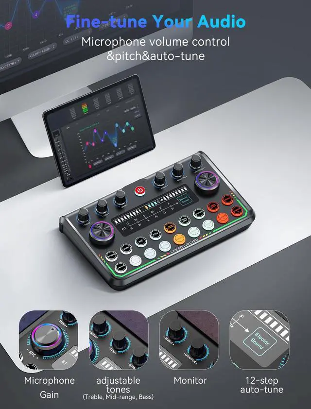 Alt view image 4 of 7 - _Mega Brand Podcast Equipment Bundle,Audio Interface with Studio Condenser Microphone for Smartphone & PC,Plug-and-Play Live Sound Card,Perfect for Streaming, Singing, YouTube & Gaming