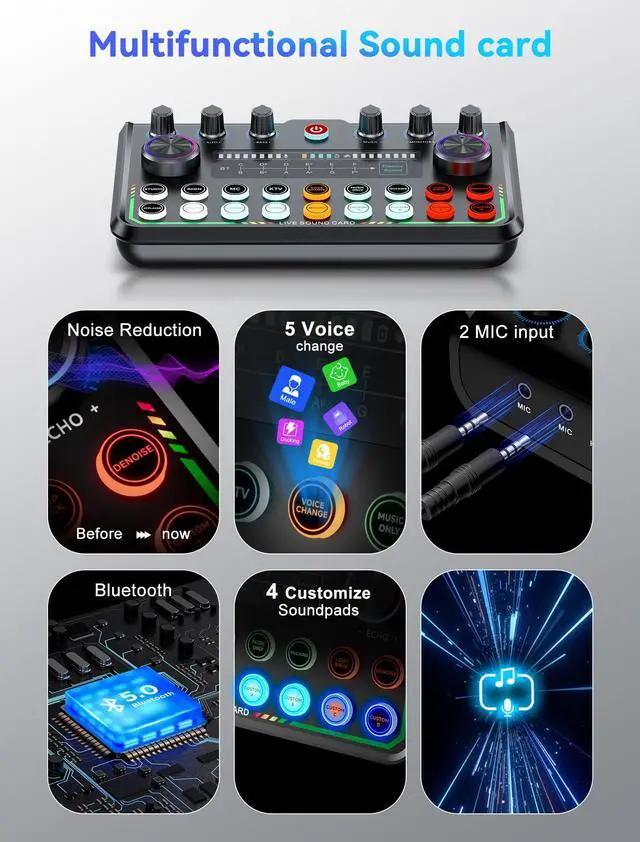 Alt view image 5 of 7 - _Mega Brand Podcast Equipment Bundle,Audio Interface with Studio Condenser Microphone for Smartphone & PC,Plug-and-Play Live Sound Card,Perfect for Streaming, Singing, YouTube & Gaming