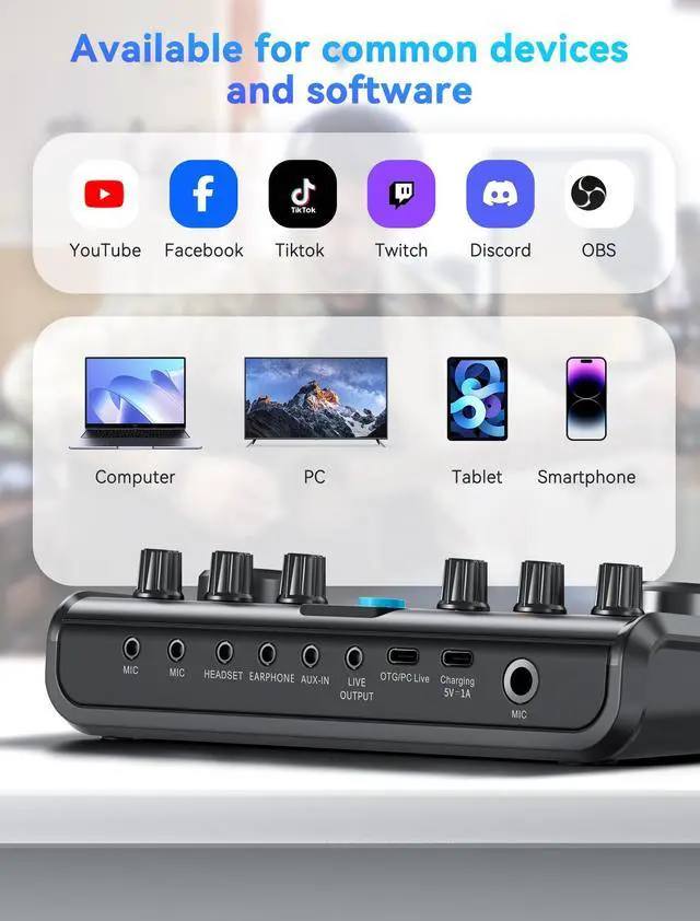 Alt view image 6 of 7 - _Mega Brand Podcast Equipment Bundle,Audio Interface with Studio Condenser Microphone for Smartphone & PC,Plug-and-Play Live Sound Card,Perfect for Streaming, Singing, YouTube & Gaming