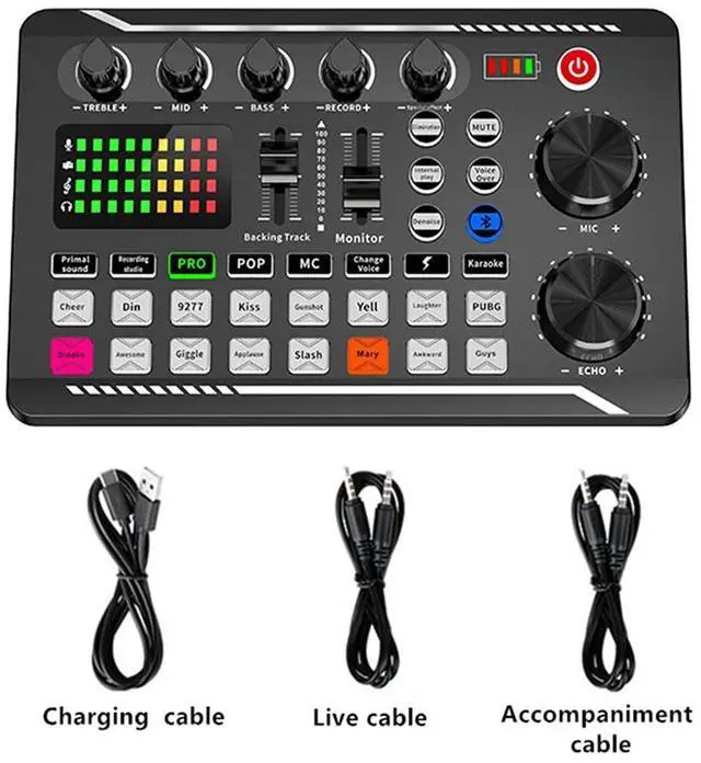 Alt view image 2 of 7 - _Mega Brand Live Sound Card, Mini Sound Mixer Board with 16 Effects and Voice Changer, Noise Reduction Bluetooth Live Sound Card Audio Mixer for Live Streaming, Podcast(Black,190 * 118 * 28mm)