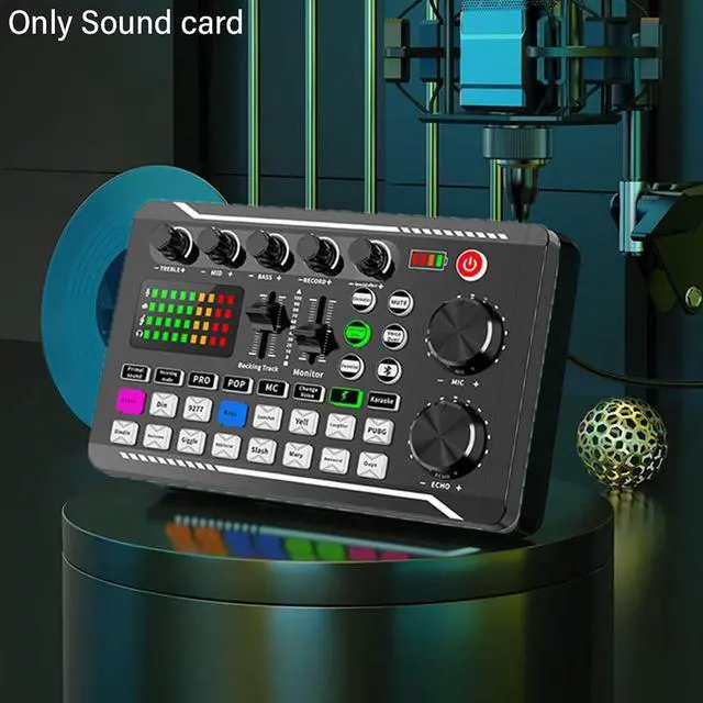Alt view image 6 of 7 - _Mega Brand Live Sound Card, Mini Sound Mixer Board with 16 Effects and Voice Changer, Noise Reduction Bluetooth Live Sound Card Audio Mixer for Live Streaming, Podcast(Black,190 * 118 * 28mm)