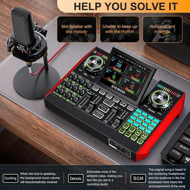 Alt view image 4 of 7 - _Mega Brand G10 Gaming Audio Mixer, Audio Interface with 3.5mm/XLR Microphone Input, 48V Phantom Power, Voice Changer Live Sound Card for Streaming, Podcasting, Recording, and Singing Content Creation