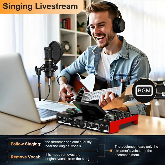 Alt view image 5 of 7 - _Mega Brand G10 Gaming Audio Mixer, Audio Interface with 3.5mm/XLR Microphone Input, 48V Phantom Power, Voice Changer Live Sound Card for Streaming, Podcasting, Recording, and Singing Content Creation