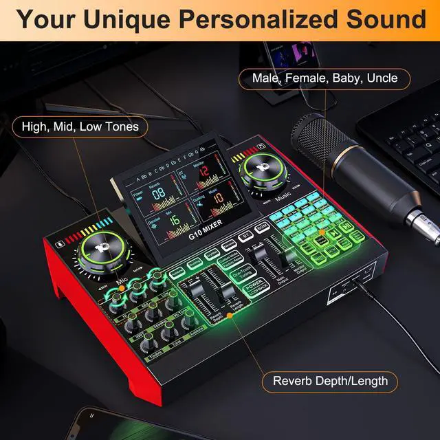 Alt view image 7 of 7 - _Mega Brand G10 Gaming Audio Mixer, Audio Interface with 3.5mm/XLR Microphone Input, 48V Phantom Power, Voice Changer Live Sound Card for Streaming, Podcasting, Recording, and Singing Content Creation