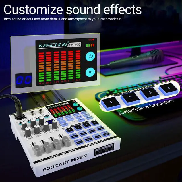 Alt view image 3 of 7 - _Mega Brand Gaming Audio Mixer,A sound card with 48V phantom power, Bluetooth/6.35mm/3.5mm/XLR inputs,and live sound card with voice conversion DJ mixer effects,Audio Interface for Streaming/Podcast