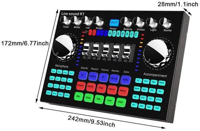 Alt view image 2 of 7 - _Mega Brand Bluetooth Mini Sound Mixer Board Live Sound Card for Live Streaming Voice Changer Sound Card with Sound Effects, Audio Mixer for Music Recording Karaoke Singing Broadcast