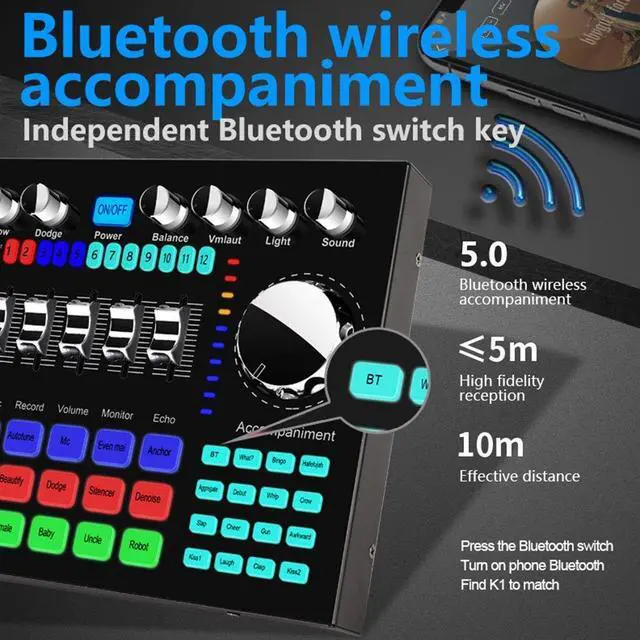 Alt view image 6 of 7 - _Mega Brand Bluetooth Mini Sound Mixer Board Live Sound Card for Live Streaming Voice Changer Sound Card with Sound Effects, Audio Mixer for Music Recording Karaoke Singing Broadcast