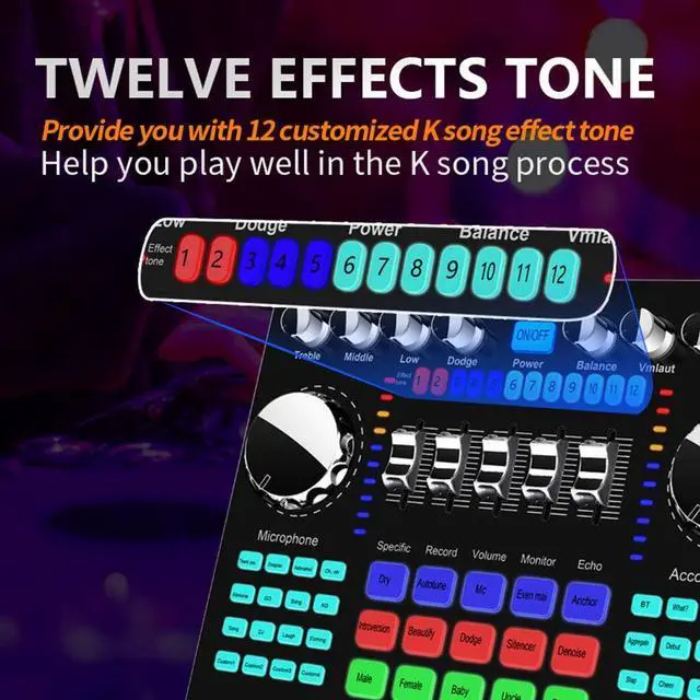 Alt view image 7 of 7 - _Mega Brand Bluetooth Mini Sound Mixer Board Live Sound Card for Live Streaming Voice Changer Sound Card with Sound Effects, Audio Mixer for Music Recording Karaoke Singing Broadcast