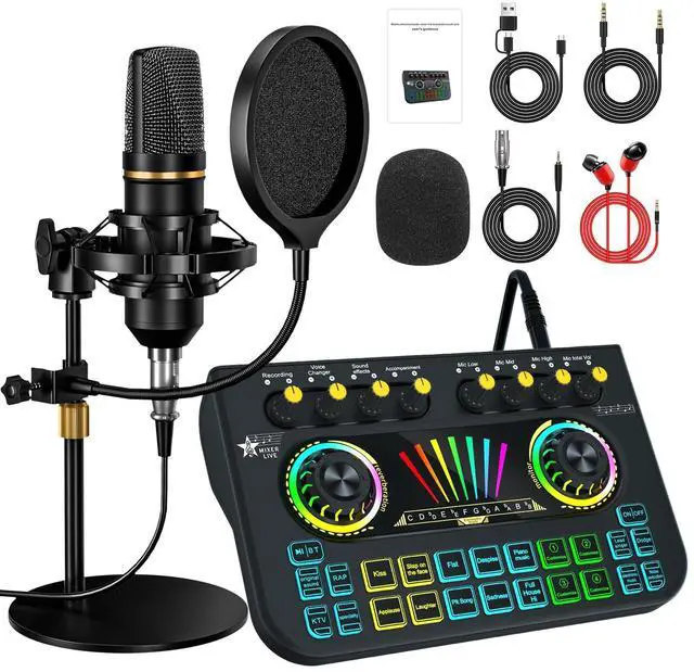 Main image of _Mega Brand Podcast equipment bundle, with live sound card audio mixer,equipped with 3.5mm microphone, podcast microphone bundle for streaming content creation,recording,singing,and live broadcasting
