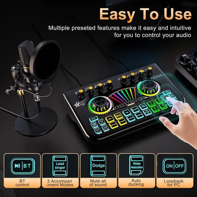 Alt view image 4 of 7 - _Mega Brand Podcast equipment bundle, with live sound card audio mixer,equipped with 3.5mm microphone, podcast microphone bundle for streaming content creation,recording,singing,and live broadcasting
