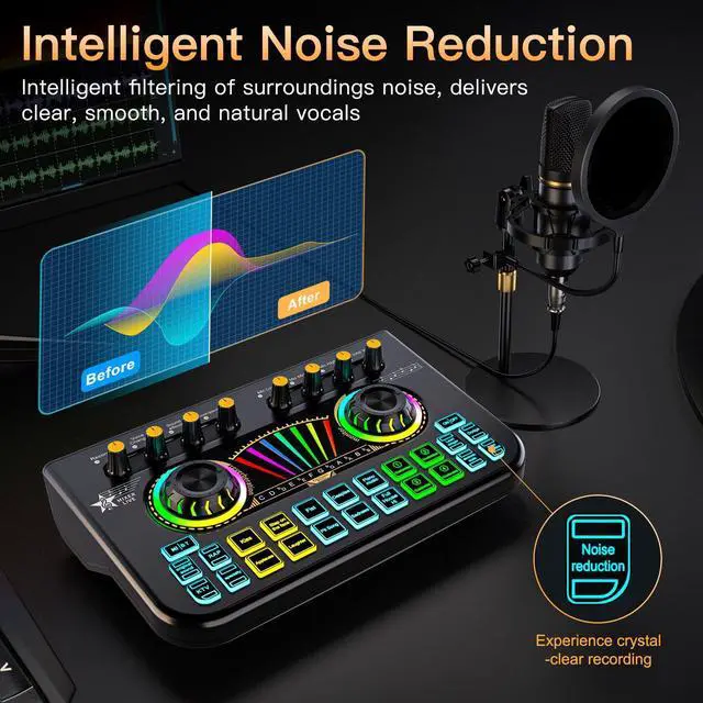 Alt view image 5 of 7 - _Mega Brand Podcast equipment bundle, with live sound card audio mixer,equipped with 3.5mm microphone, podcast microphone bundle for streaming content creation,recording,singing,and live broadcasting