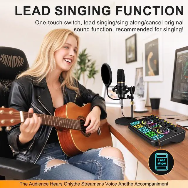 Alt view image 6 of 7 - _Mega Brand Podcast equipment bundle, with live sound card audio mixer,equipped with 3.5mm microphone, podcast microphone bundle for streaming content creation,recording,singing,and live broadcasting