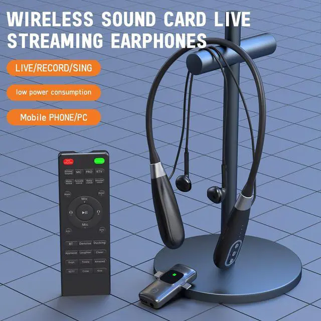 Alt view image 6 of 7 - _Mega Brand E8 Wireless Sound Card Live Streaming Earphones,Portable Multi-Function Sound Card Live Broadcasting Audio Editing Earphones w/Remote Control,Suitable for PS5 Streaming Game YouTube TikTok