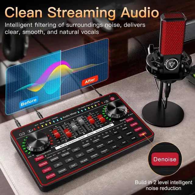Alt view image 4 of 7 - _Mega Brand G3 Audio Mixer for Podcast Equipment BundleLive Sound Card for StreamingAudio Interface DJ Mixer Sound Card/Board Condenser Microphone for Tiktok Gaming Video Content Creator