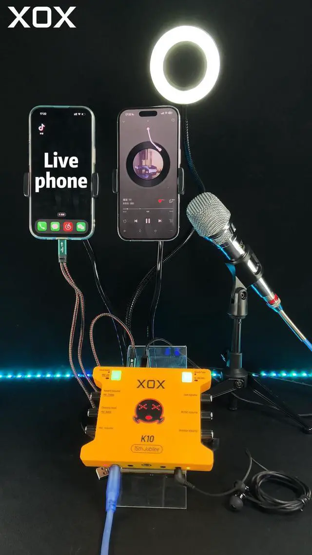 Alt view image 2 of 7 - _Mega Brand XOX K10 15TH live streaming audio interface for gaming recording bubbing teaching and k song. Stream sound card with 3.5/6.5 microphone,bluetooth and wireless OTG connect.
