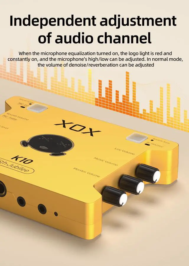 Alt view image 7 of 7 - _Mega Brand XOX K10 15TH live streaming audio interface for gaming recording bubbing teaching and k song. Stream sound card with 3.5/6.5 microphone,bluetooth and wireless OTG connect.