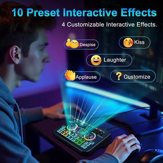Alt view image 7 of 7 - _Mega Brand Gaming Audio Mixer Sound Board Mixer USB Audio Interface Voice Changer,All-in-One Podcast Live Sound Card for Streaming w Soundboard Customizable Soundpads