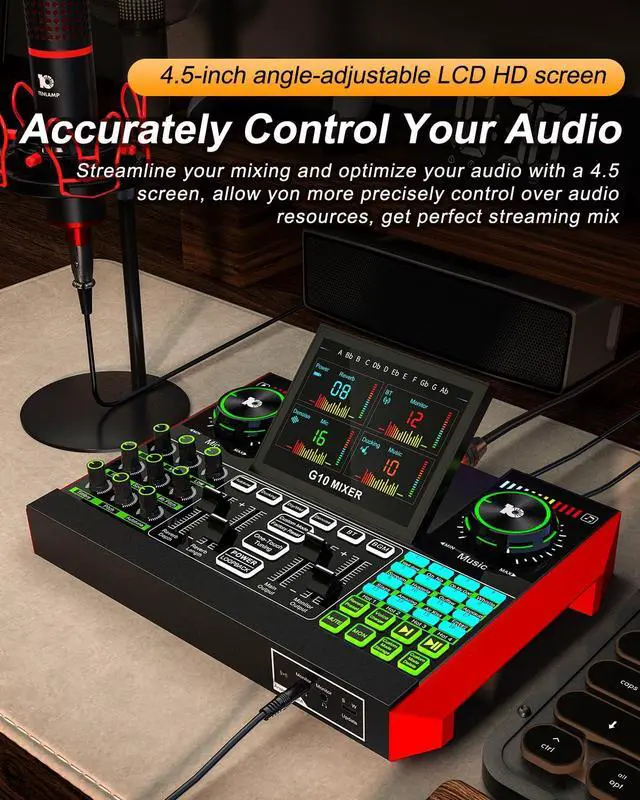 Alt view image 3 of 7 - _Mega Brand G10 DJ Audio Mixer,Podcast Equipment Live Sound Card for Streaming,Audio Interface DJ Mixer Sound Card/DJ Board Condenser Microphone for Tiktok Gaming Video Content Creator Kit.