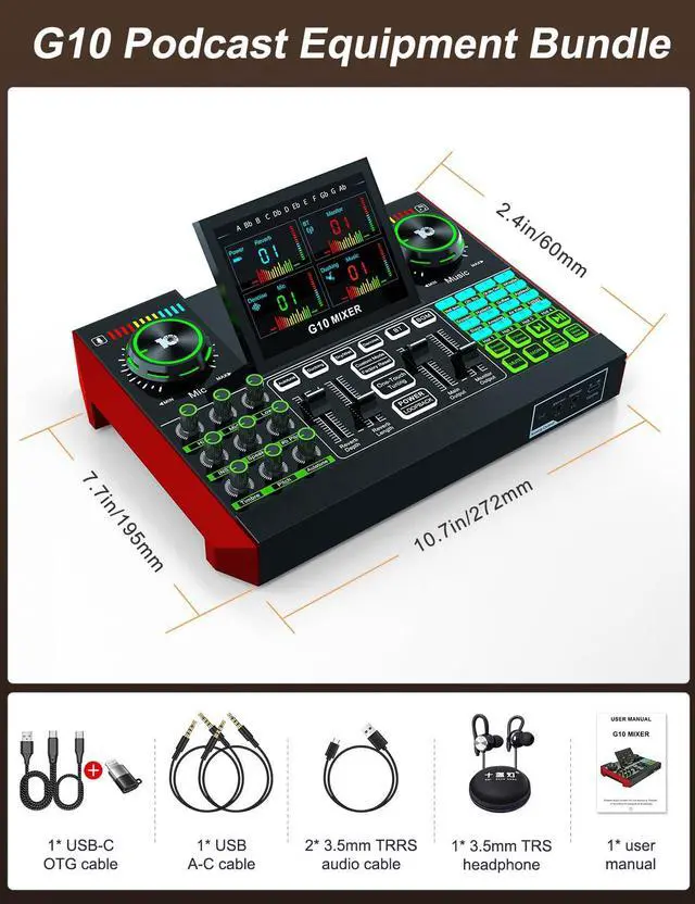 Alt view image 2 of 7 - _Mega Brand G10 DJ Audio Mixer,Podcast Equipment Live Sound Card for Streaming,Audio Interface DJ Mixer Sound Card/DJ Board Condenser Microphone for Tiktok Gaming Video Content Creator Kit.