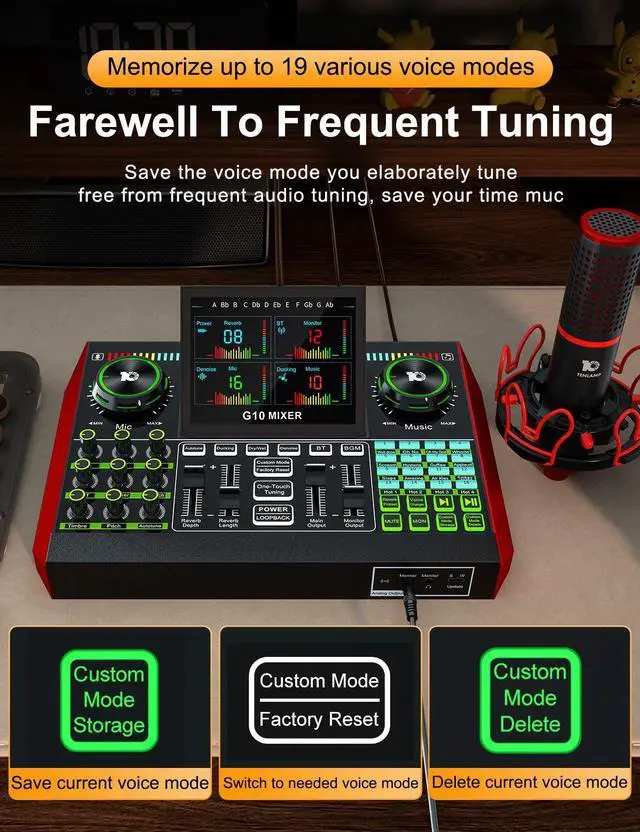 Alt view image 6 of 7 - _Mega Brand G10 DJ Audio Mixer,Podcast Equipment Live Sound Card for Streaming,Audio Interface DJ Mixer Sound Card/DJ Board Condenser Microphone for Tiktok Gaming Video Content Creator Kit.