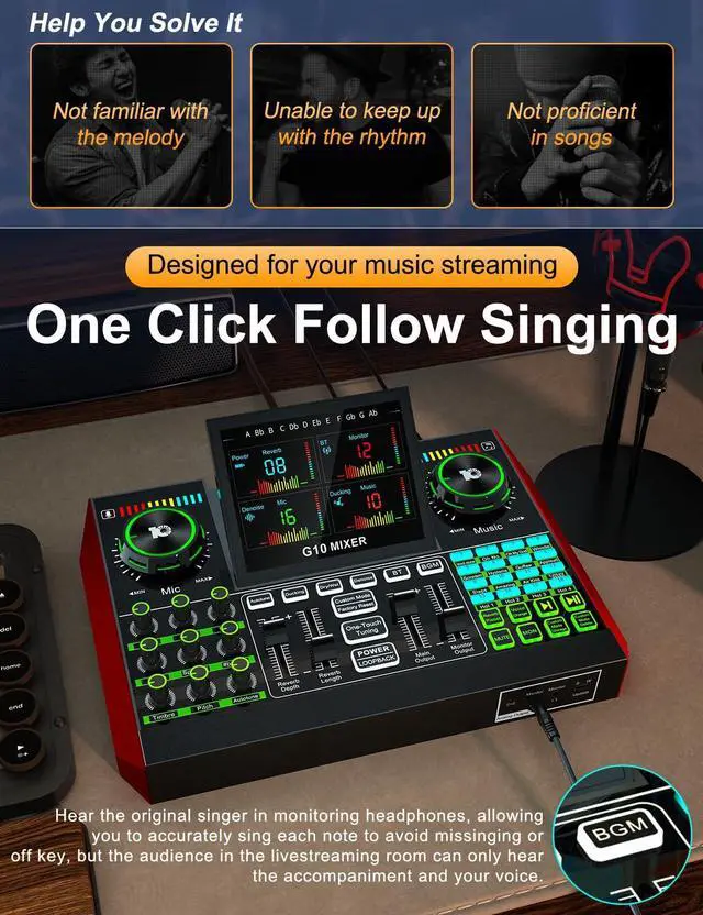 Alt view image 7 of 7 - _Mega Brand G10 DJ Audio Mixer,Podcast Equipment Live Sound Card for Streaming,Audio Interface DJ Mixer Sound Card/DJ Board Condenser Microphone for Tiktok Gaming Video Content Creator Kit.