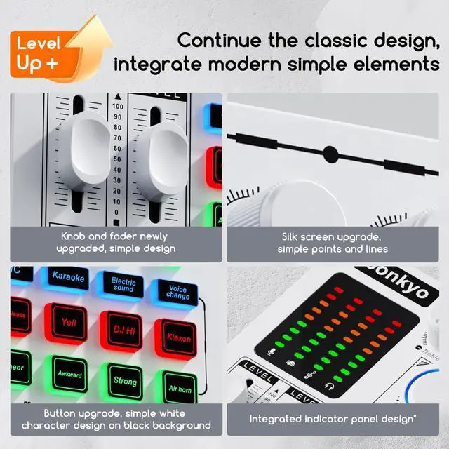 Alt view image 4 of 7 - F999MAX Live Sound Card, RGB Lighting Effects, Professional Audio Mixer & Noise Reduction, Metal Body & Indicator Panel, Audio Interface & Voice Changer, DJ Mixer for Live/Gaming/Podcasting/Karaoke