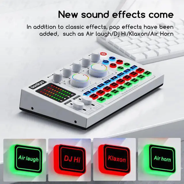 Alt view image 3 of 7 - F999MAX Live Sound Card, RGB Lighting Effects, Professional Audio Mixer & Noise Reduction, Metal Body & Indicator Panel, Audio Interface & Voice Changer, DJ Mixer for Live/Gaming/Podcasting/Karaoke