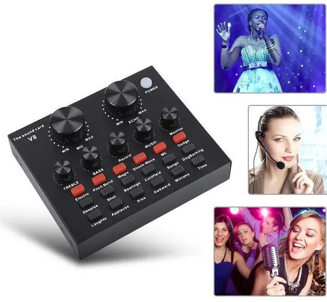 Alt view image 5 of 7 - V8 Live Sound Card, Audio Mixer USB External Sound Card Headset Microphone Sound Card Live Broadcast KTV Sound Card for Double Cell Phone for Live KTV Voice Chat(Black)