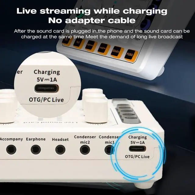 Alt view image 2 of 7 - _Mega Brand Live Sound Card, Mini Sound Mixer Board for Live Streaming, Podcast Microphone Sound Card with Multiple Sound Effects, Voice Changer Sound Card for Podcasting Gaming Recording