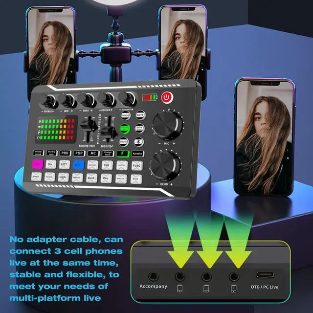 Alt view image 2 of 7 - _Mega Brand Sound Mixer Board, Voice Changer Sound Card with Multiple Sound Effects, Live Sound Card for Live Streaming, Audio Mixer for Music Recording Karaoke Singing Broadcast