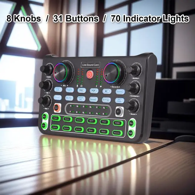 Alt view image 6 of 7 - _Mega Brand Live Sound Card Audio Mixer Sound Board Podcast Mixer Recording Desktop Singing Gaming Audio Mixer Noise Reduction for Streaming Podcasting Knob Button Control