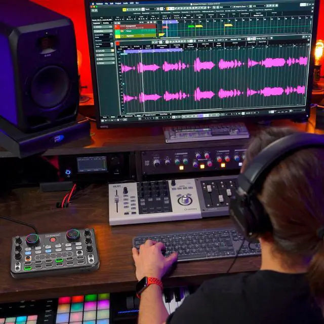 Alt view image 7 of 7 - _Mega Brand Live Sound Card Audio Mixer Sound Board Podcast Mixer Recording Desktop Singing Gaming Audio Mixer Noise Reduction for Streaming Podcasting Knob Button Control