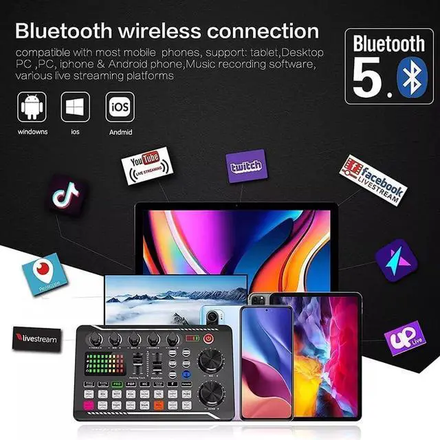 Alt view image 5 of 7 - _Mega Brand F998 Podcast Equipment Bundle, Audio Interface & BM888 Recording Studio Microphone, Professional Live Sound Card w/Dj Mixer Effects & Voice Changer for Live Streaming Gaming YouTube TikTok