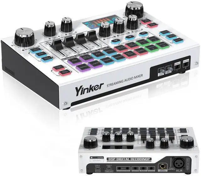 Main image of _Mega Brand Streaming Audio Mixer, LCD Gaming Audio Mixer Interface, Live Sound Card with Bluetooth, 48V Phantom Power for Live Streaming Podcast, Recording, Gaming