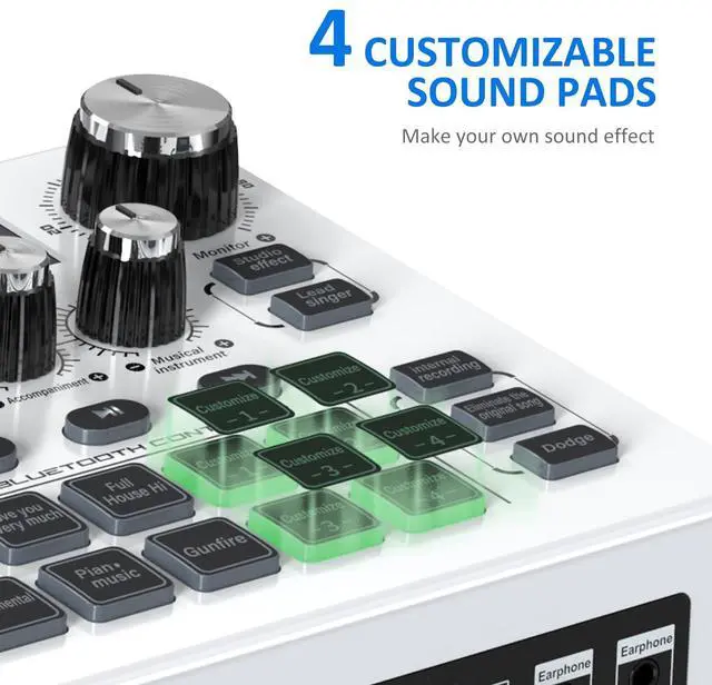 Alt view image 3 of 7 - _Mega Brand Streaming Audio Mixer, LCD Gaming Audio Mixer Interface, Live Sound Card with Bluetooth, 48V Phantom Power for Live Streaming Podcast, Recording, Gaming